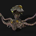 Mysterious Monster Creature with Multiple Tentacles and Glowing Eyes Frightening Fantasy Design