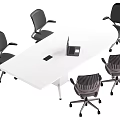 Modern Conference Table Surrounded By Black Office Chairs With Laptop On Top For Business Meetings