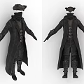 Black Long Character Coat with Hat Costume for Role Playing Game Outfits