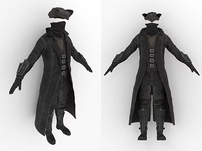 Black Long Character Coat with Hat Costume for Role Playing Game Outfits 3d model