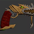 Dragon Head Decorated Pistol Weapon With Golden Silver Accents Green Eyes And Red Grip