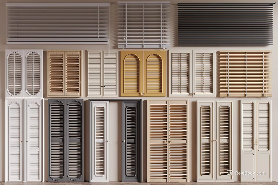 Various Styles Of Window Blinds With Different Colors And Materials 3d model 