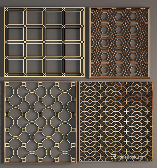 Modern Decorative Room Dividers With Intricate Geometric Patterns And Metal Frames 3d model 