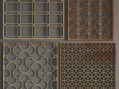 Modern Decorative Room Dividers With Intricate Geometric Patterns And Metal Frames 3d model