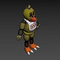 Yellow Cartoon Game Character With White Bib And Purple LET'S EAT Text 3D Model Design