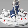 Child in Blue Dress with White Teddy Bear on Round White Mat with Red Dots