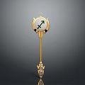 Golden Weapon Scepter With Circular Top Green Arrow Symbol And Ornate Bottom Design
