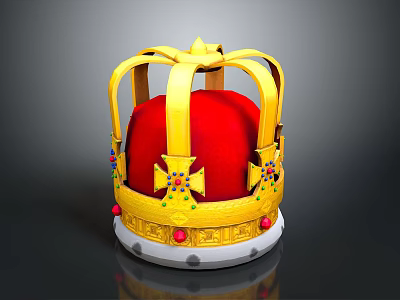 Golden Decorative Crown With Red Top Cross Embellishments Gems And White Base For Household Decor 3d model