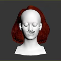 Realistic Human Head Mannequin Displaying Red Wavy Short Hair Styling Design
