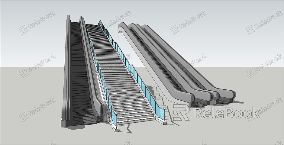 modern elevator light rail escalator steps model