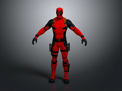 Game and Movie Character Deadpool Wearing Red Black Costume with Mask Utility Belt Holsters 3d model