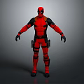 Game and Movie Character Deadpool Wearing Red Black Costume with Mask Utility Belt Holsters