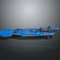 Blue Futuristic Spaceship Model On Dark Background With Detailed Mechanical Structure