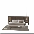 Modern Double Bed Interior Design With Wooden Headboard Bedside Lamp And Area Rug