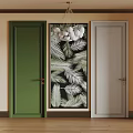 Green and Light Gray Hinged Doors with Palm Leaf Pattern and Golden Handles
