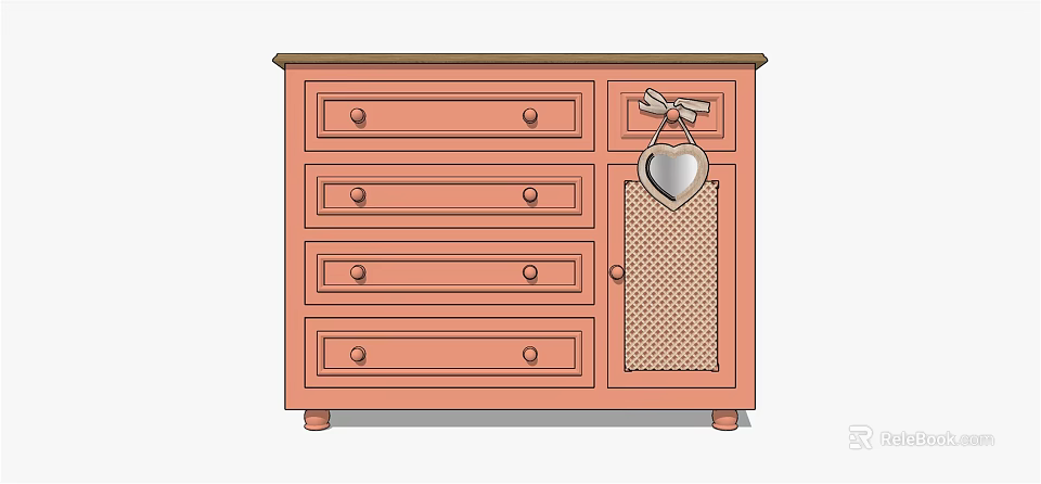 Orange Chest of Drawers with Multiple Drawers Mesh Door and Heart Shaped Bow Decoration 3d model 
