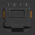 Sci-Fi Weapon with Blue Illuminated Parts Orange Triangles Hexagonal Sections and Dark Futuristic Design