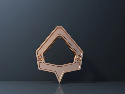 Golden Metallic Sculpture Diamond Shaped Frame With Pointed Base Circular Accents On Dark Reflective Background 3d model