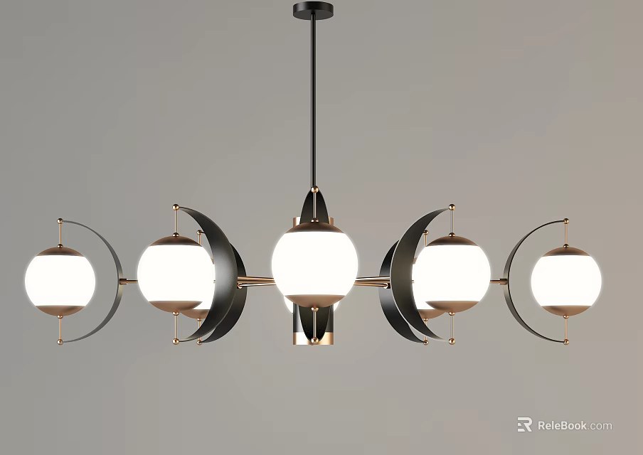 Elegant Modern Chandelier With Multiple Spherical Lights And Arched Black Gold Frame 3d model