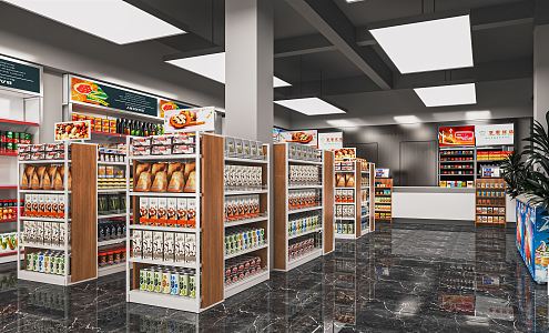 Modern Convenience Store Supermarket Food Shop Small Shop Supermarket Shelf Display Cabinet Cash Register Freezer Alcohol and Tobacco Cabinet 3d model