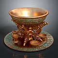 Copper Hardware Tool Bowl With Carved Base And Decorative Stand Plate