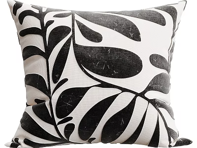Black and White Leaf Pattern Linen Throw Pillow with Soft Texture for Modern Home Decor 3d model