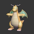 Yellow Dragon Like Creature 3D Character With Green Wings White Striped Belly And Claws