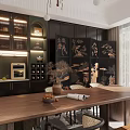 Elegant Modern Dining and Living Room Interior With Large Windows Chandelier Tufted Sofa Coffee Table And Display Cabinets