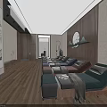 SPA Sauna Interior with Comfortable Loungers Wooden Paneling Soft Lighting and Decorative Art