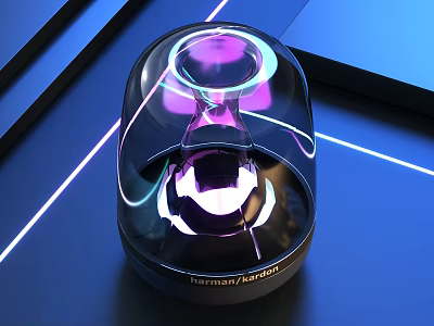 Harman Kardon Speaker With Transparent Dome And Purple Lighting Modern Design 3d model