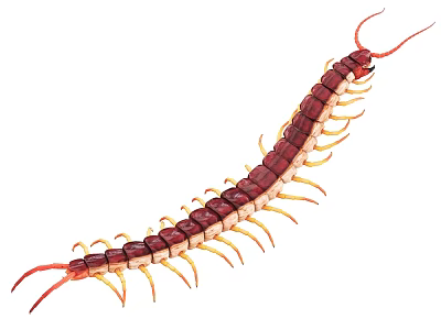 Vibrant Red Yellow Reptile Centipede with Many Legs Segmented Body and Long Antennae 3d model