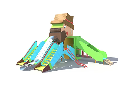 Cartoon Shaped Playground Equipment With Colorful Slides Roof Stairs And Safety Rails 3d model