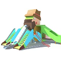 Cartoon Shaped Playground Equipment With Colorful Slides Roof Stairs And Safety Rails