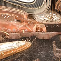 Luxury Champagne Gold Wedding Banquet Hall With Romantic Decorative Lights And Elegant Dining Arrangement