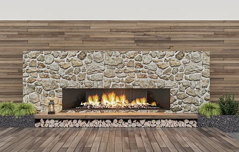 Modern Fireplace Outdoor Original Stone Wall Real Fireplace 3d model