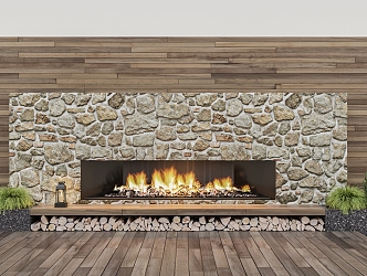 Modern Fireplace Outdoor Original Stone Wall Real Fireplace 3d model