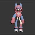 Cute 3D Cartoon Game Character With Pink Hoodie Blue Ears Pink Gloves And Shoes