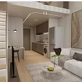 Modern Hotel Guest Room with Open Layout Staircase Sofa and Coffee Table 3d model