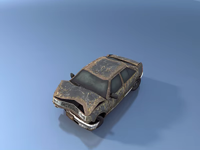 Old Rusty Damaged Car With Worn Body And Broken Front Bumper 3d model