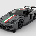 Gray Building Blocks Sports Car Featuring Red Green White Stripes Black Wheels And Spoiler