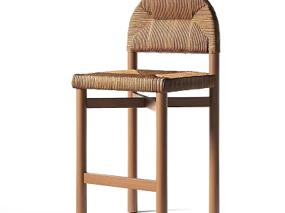 Modern Woven Bar Stool With Wooden Frame And High Leg Design 3d model