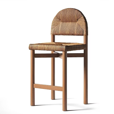 Modern Woven Bar Stool With Wooden Frame And High Leg Design 3d model