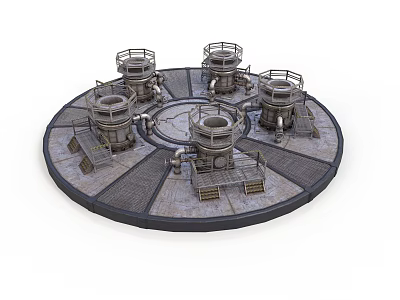 Industrial Mechanical Scene Component Circular Platform With Multiple Tower Structures And Pipes 3d model
