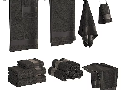 Soft Black Towels for Daily Laundry and Bathroom Use Folded and Hanging Styles 3d model