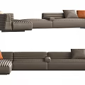 Modern Gray Modular Sectional Sofa With Orange Accent Cushions And Sleek Design 3d model