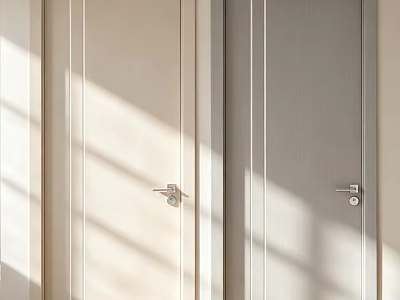 Modern Sliding Doors Design With Beige Gray Panels And Metal Handles 3d model