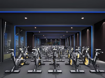 Modern Spacious Fitness Gym With Multiple Spin Bikes For Indoor Cycling Workouts 3d model