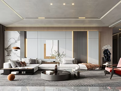 Elegant Modern Living Room Interior Design With Sofa Coffee Table And Decorative Lighting 3d model