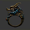 Dragon Shaped Ring With Blue Gold Accents And Red Gemstone Detail