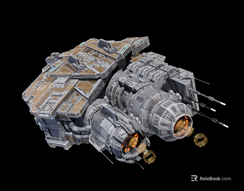 Sci Fi Spaceship Model With Detailed Mechanical Structure And Glowing Engines 3d model 